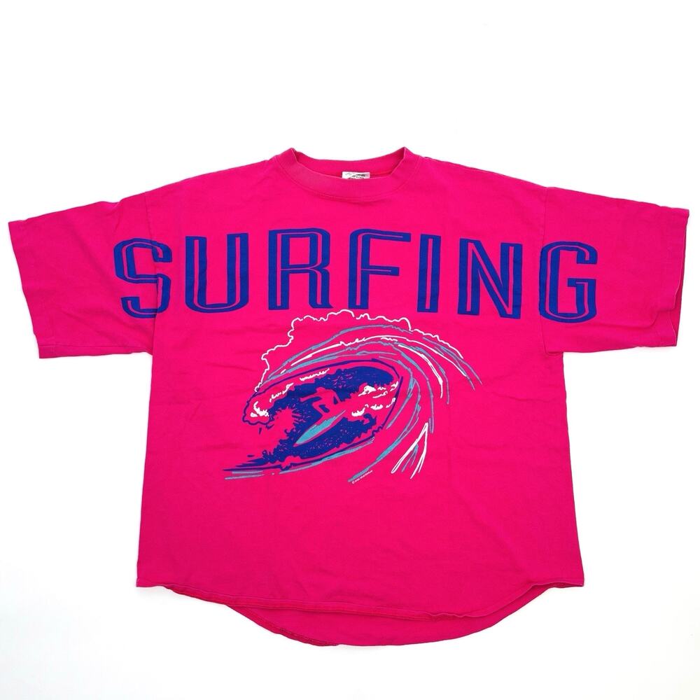 Vintage 90s Surf T Shirt XL Pink Spirit Jersey Style Surfing Ross Sportswear
